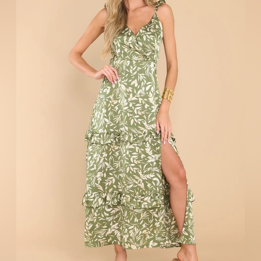 Green Floral Print Maxi Dress